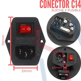 Conector de Cable de Poder, Porta-fusible y Suiche