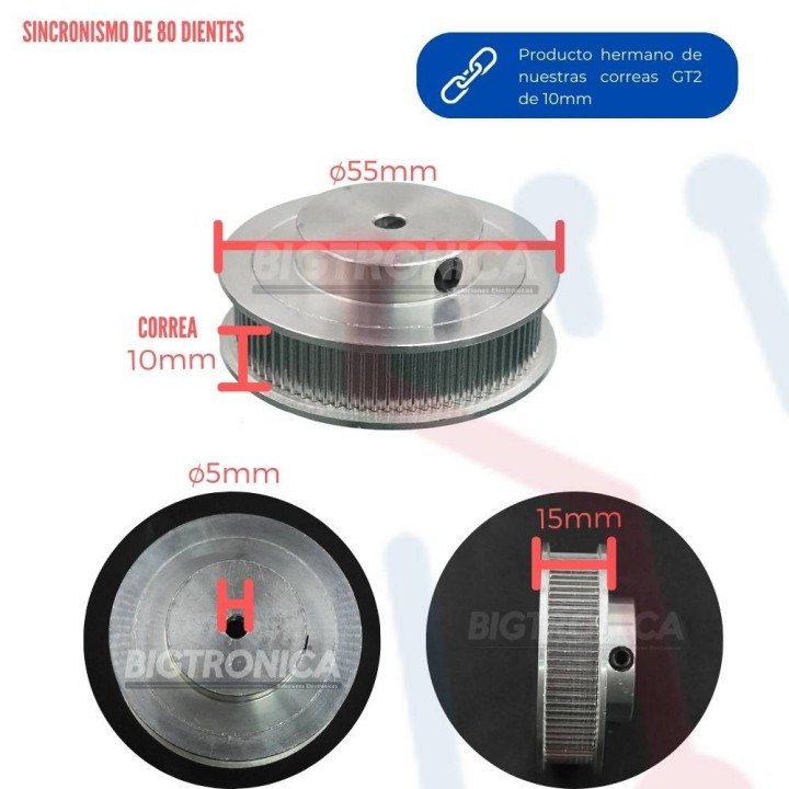 Polea 80 Dientes 5mm (GT2 10mm)
