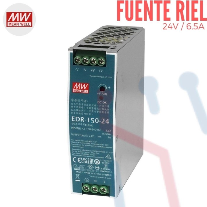 Fuente Riel  24V 6.5A Mean Well