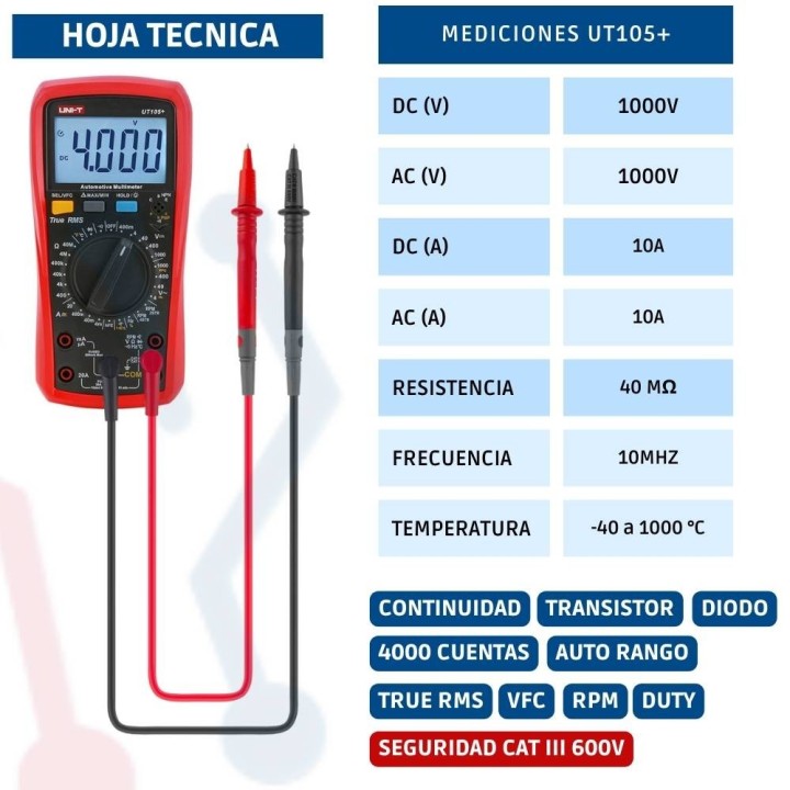 Multímetro Automotriz  UNI-T UT105+