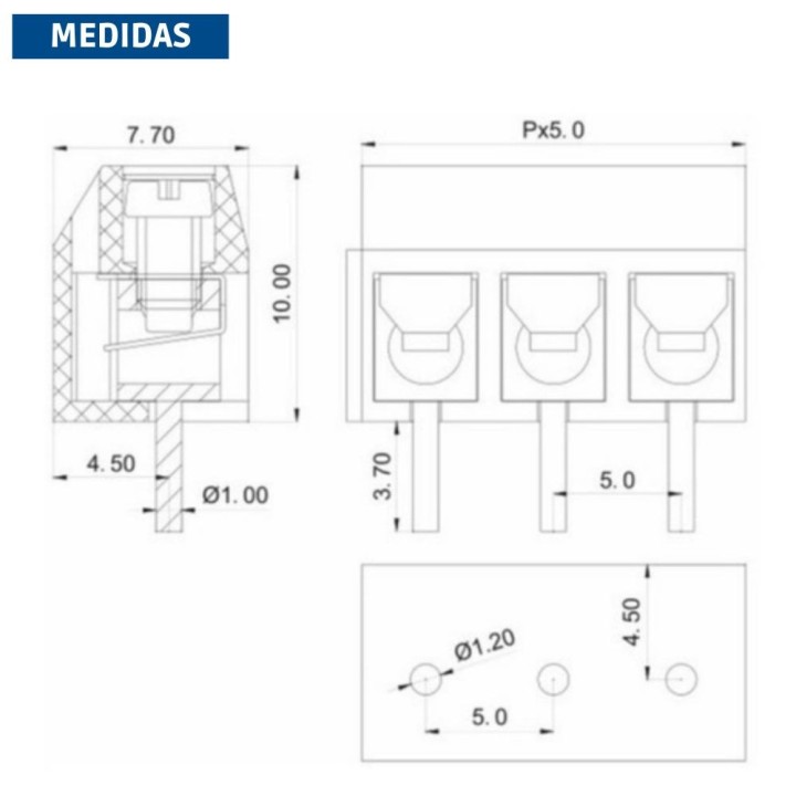 Bornera 3PIN 5mm Azul (KF301)