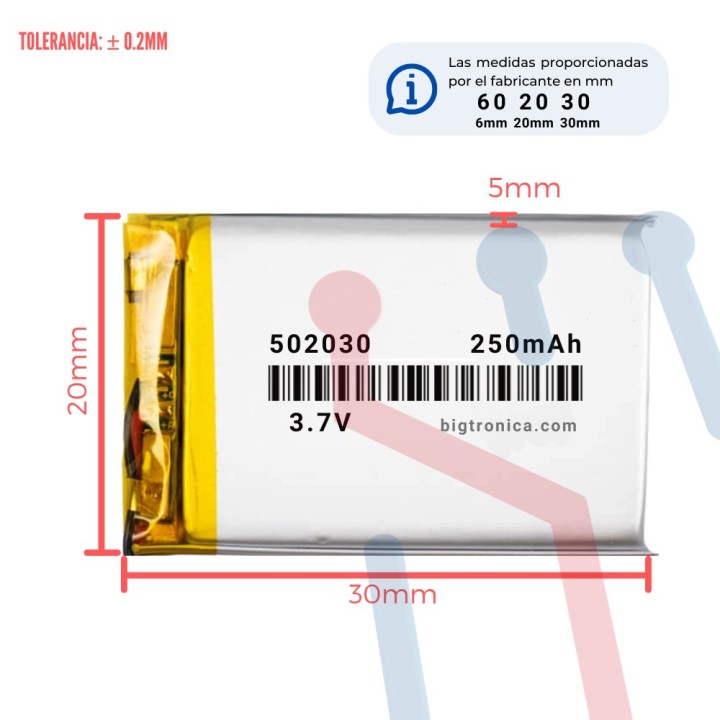 Batería LI-PO 3.7V 250mA (502030)