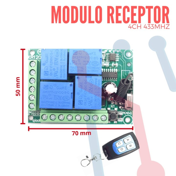 Modulo Receptor 4 CH 433Mhz
