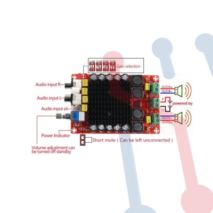 Amplificador de audio estéreo clase D 2x50w