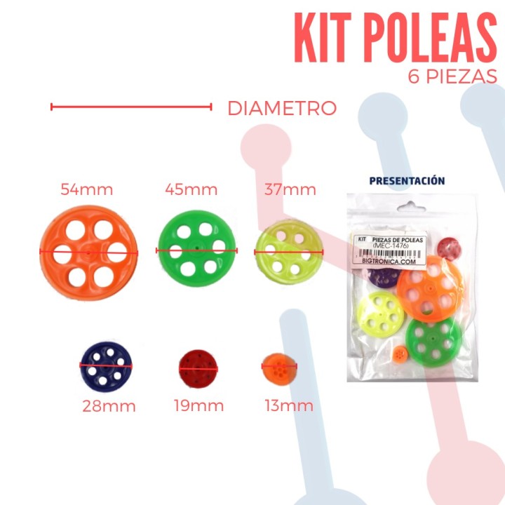 Kit 6 Piezas de Poleas 