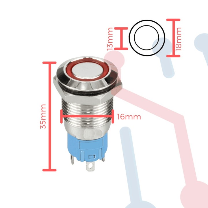 Suiche Pulsador Metálico Rojo Piloto