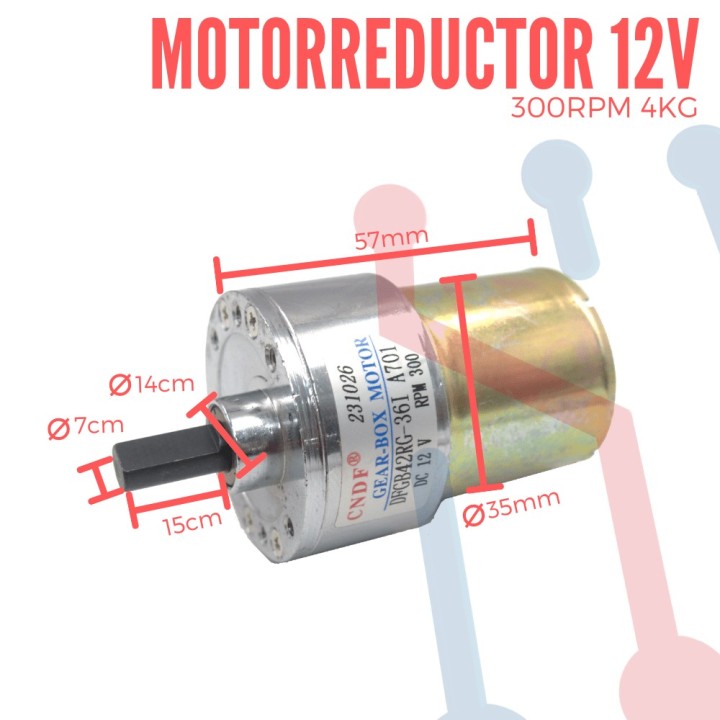 Motorreductor 12V 300RPM 4Kg