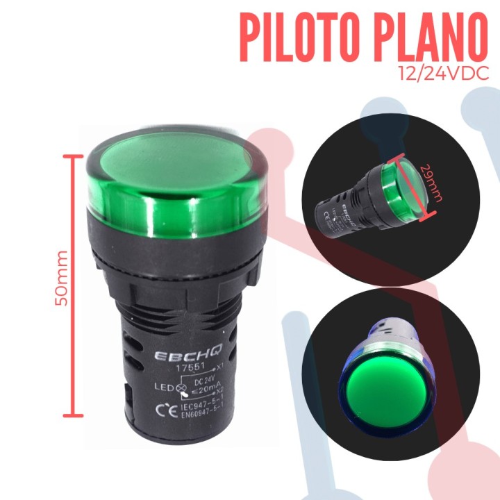 Piloto Verde 12/24 VDC Plano