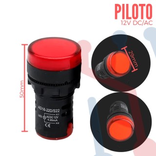Piloto Rojo 12V AC/DC Plano