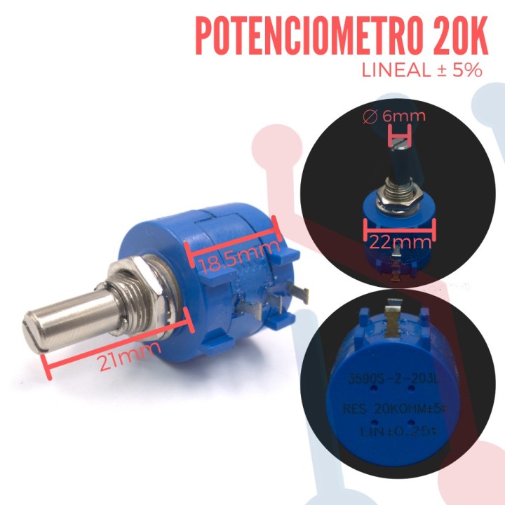 Potenciómetro Lineal de Precisión Industrial Azúl 20kΩ