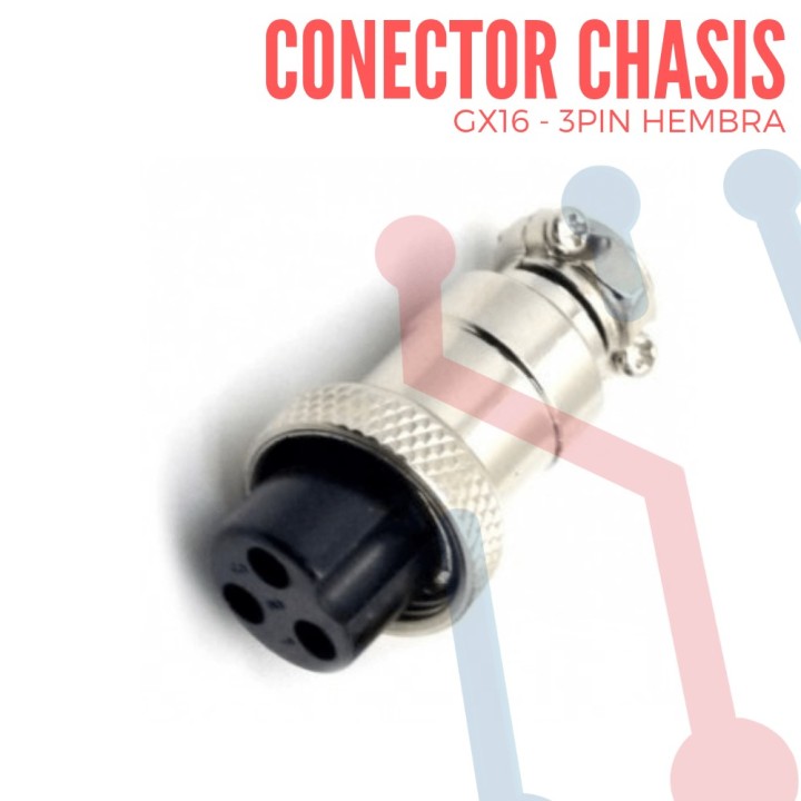 Conector Chasis Hembra 3 Pin GX16-3