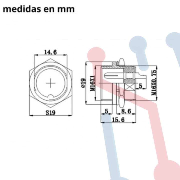 Conector Chasis Macho 2 Pin GX16-2