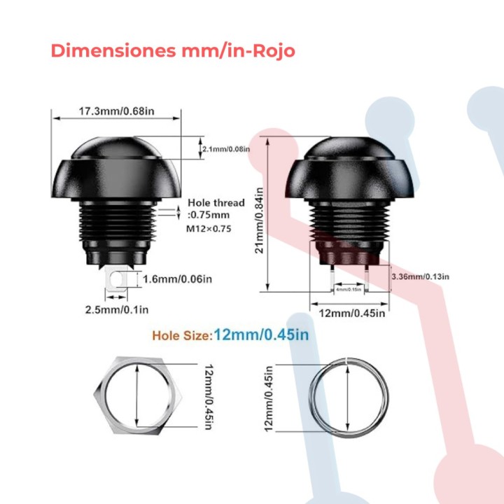 Pulsador Rojo Chasis  Corto NA