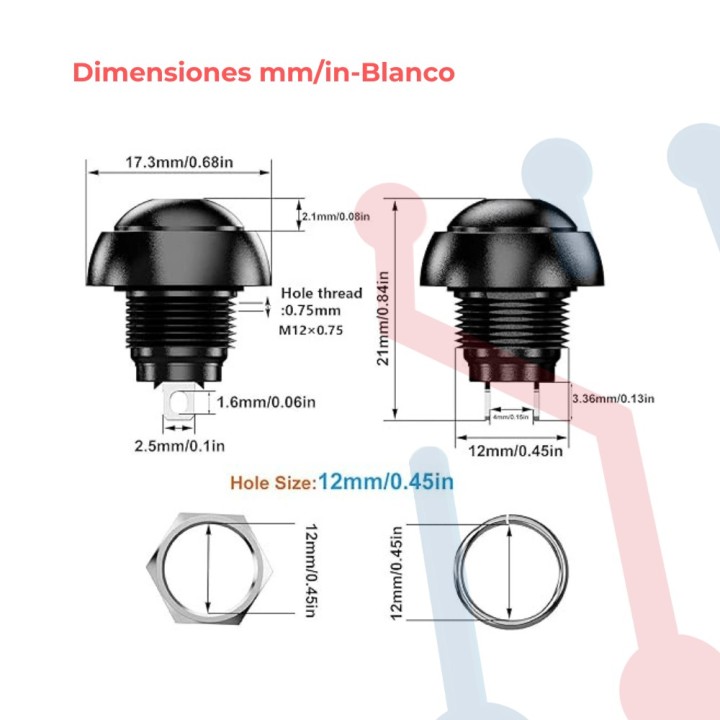 Pulsador Blanco Chasis  Corto NA 12mm