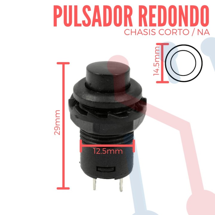 Pulsador Negro Chasis  Corto NA 12.5mm