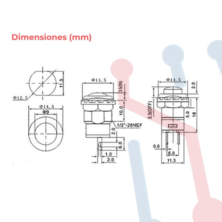 Pulsador Blanco Chasis  Corto NA 12.5mm