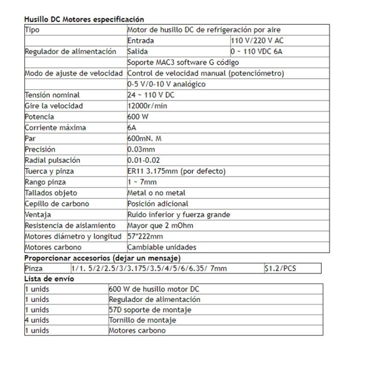 Motor Spindle o Husillo de 600W