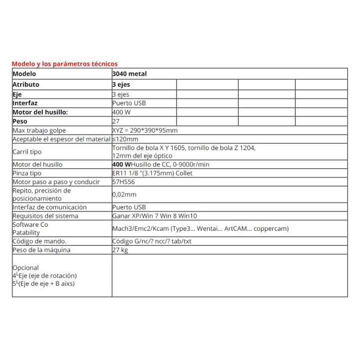 Maquina CNC 3040 500W 4 Ejes