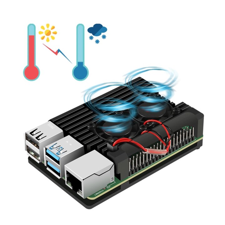 Caja en Aluminio con Doble Ventilador para Raspberry PI 4