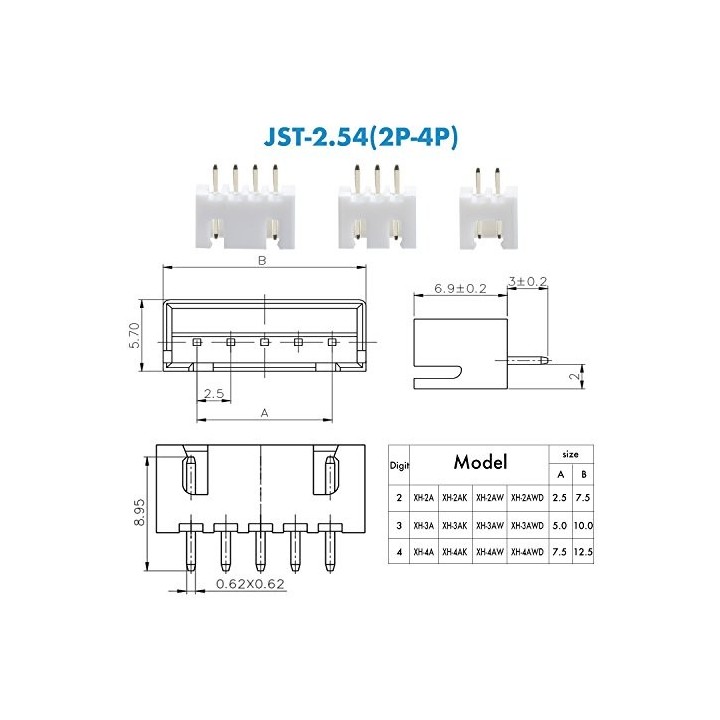 Conector JST XH 2 Pin Macho de 2.54mm