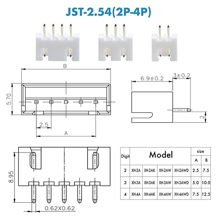 Conector JST XH 3 Pin Macho en Angulo de 2.54mm
