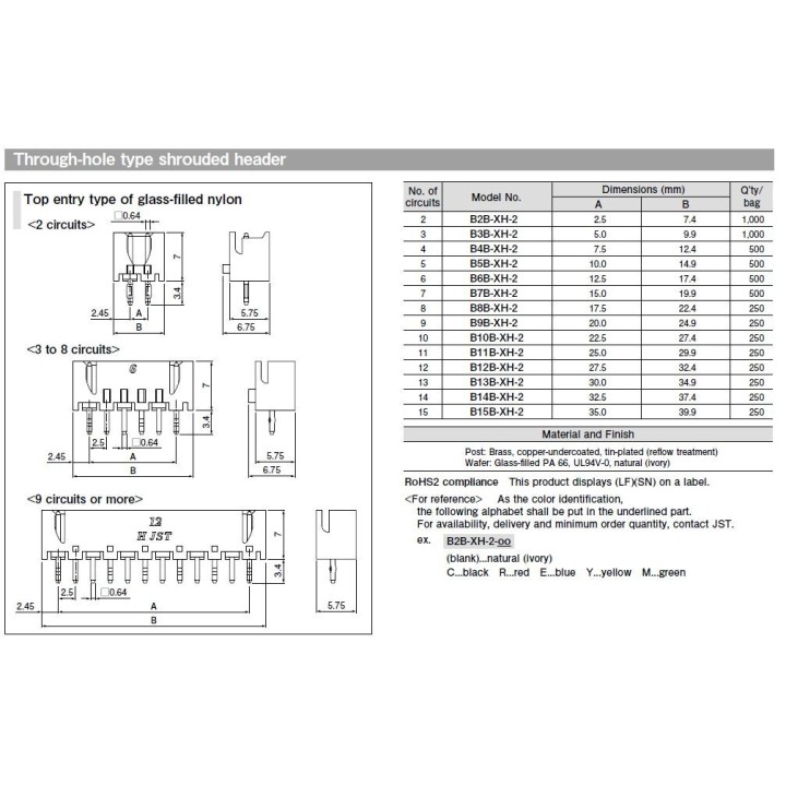 Conector JST XH 5 Pin Macho de 2.54mm
