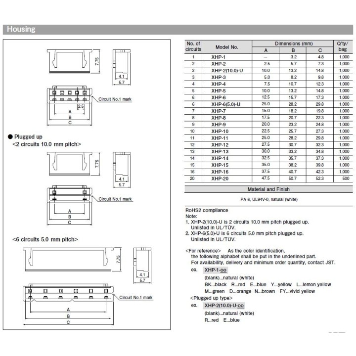 Conector JST XH 5 Pin hembra de 2.54mm