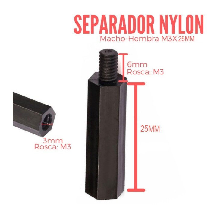Separador de nylon Macho-Hembra 25mm