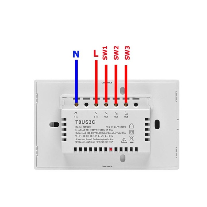 Suiche Inteligente SONOFF T0US3C De Pared Con 3 Salidas
