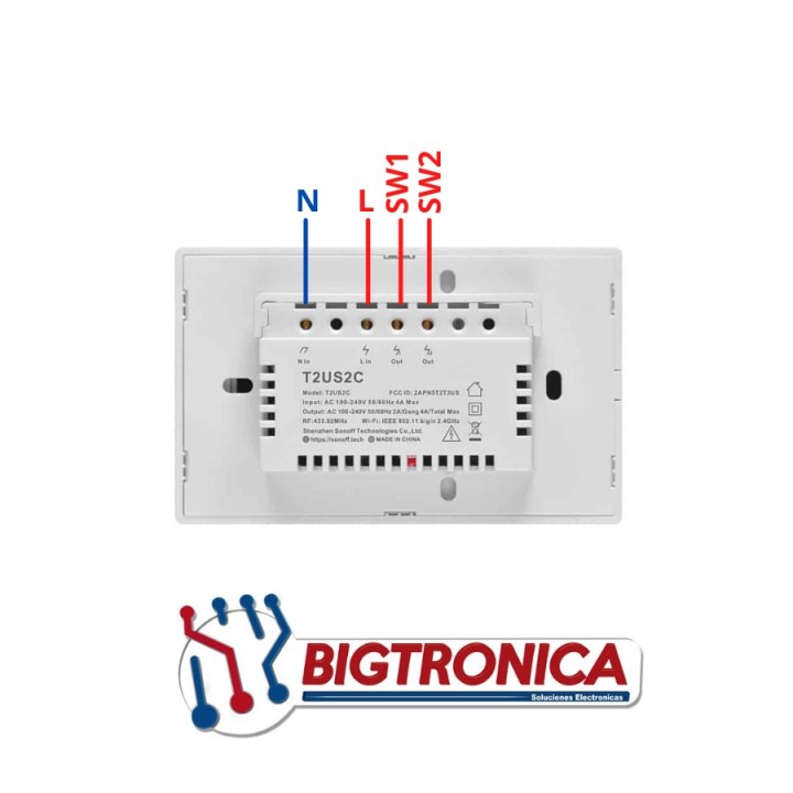 Suiche Inteligente SONOFF T0US2C De Pared Con 2 Salidas