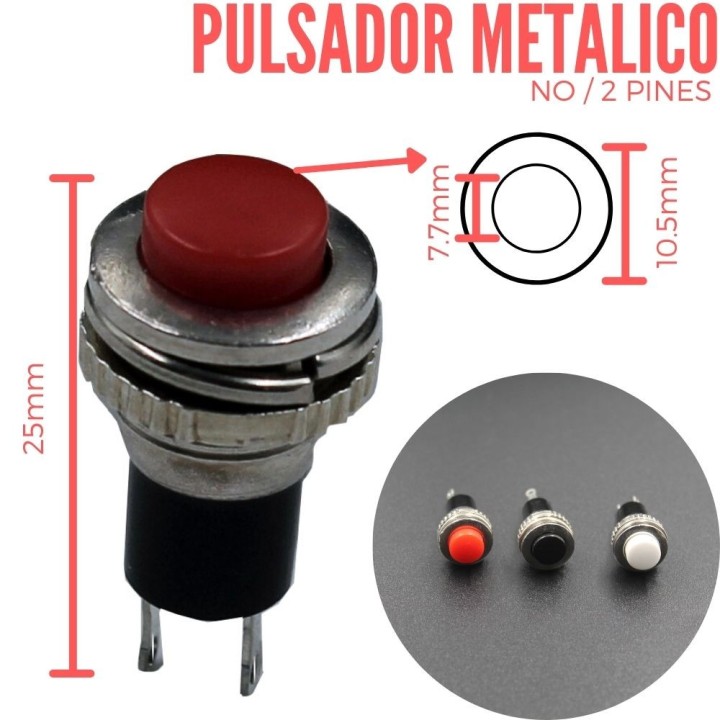 Pulsador Metálico Chasis  Rojo