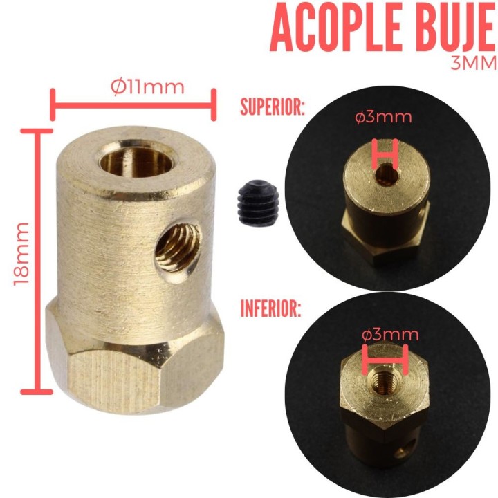 Acople Buje 3mm para Rueda 